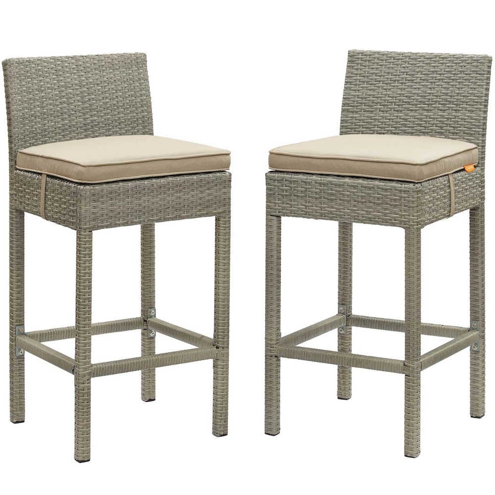 Conduit Outdoor Patio Wicker Rattan Bar Stool Set of 2. Picture 1
