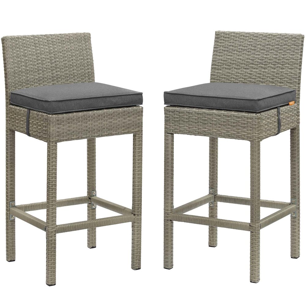 Conduit Outdoor Patio Wicker Rattan Bar Stool Set of 2. Picture 1