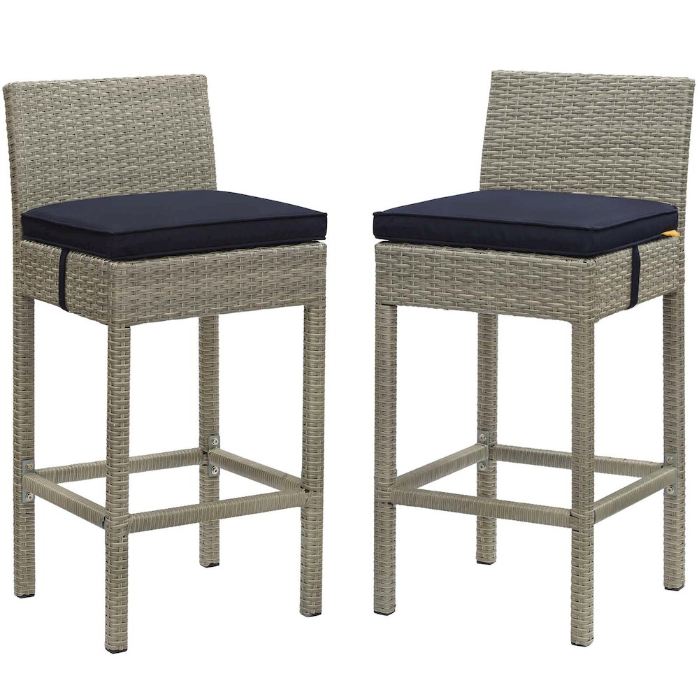 Conduit Outdoor Patio Wicker Rattan Bar Stool Set of 2. Picture 1