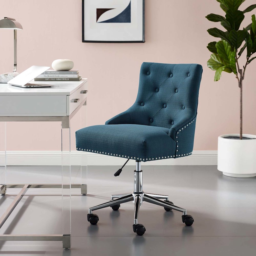 Regent Tufted Button Swivel Upholstered Fabric Office Chair. Picture 6