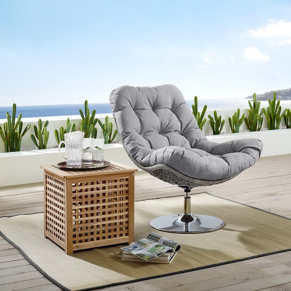 Brighton Wicker Rattan Outdoor Patio Swivel Lounge Chair. Picture 5
