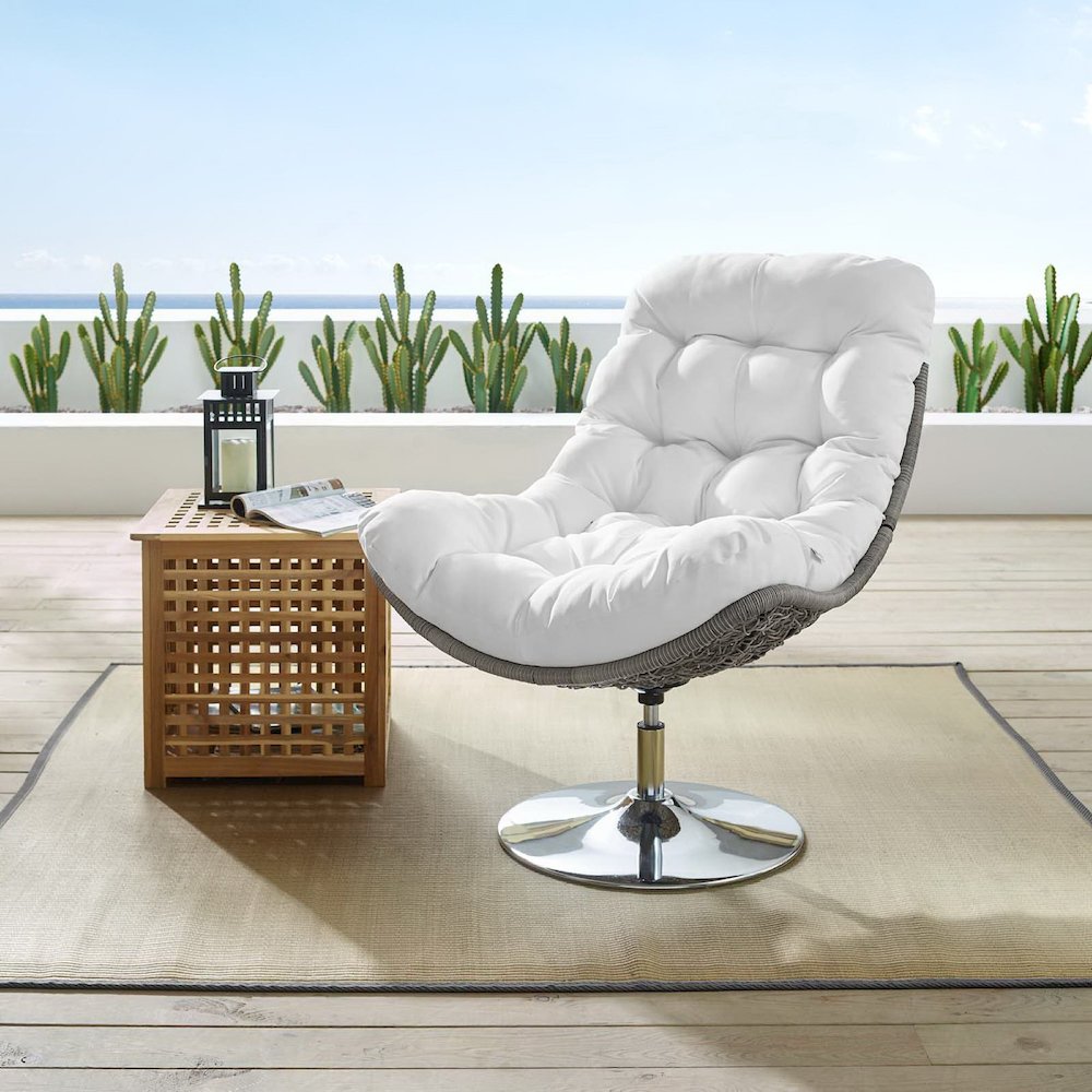 Brighton Wicker Rattan Outdoor Patio Swivel Lounge Chair. Picture 5