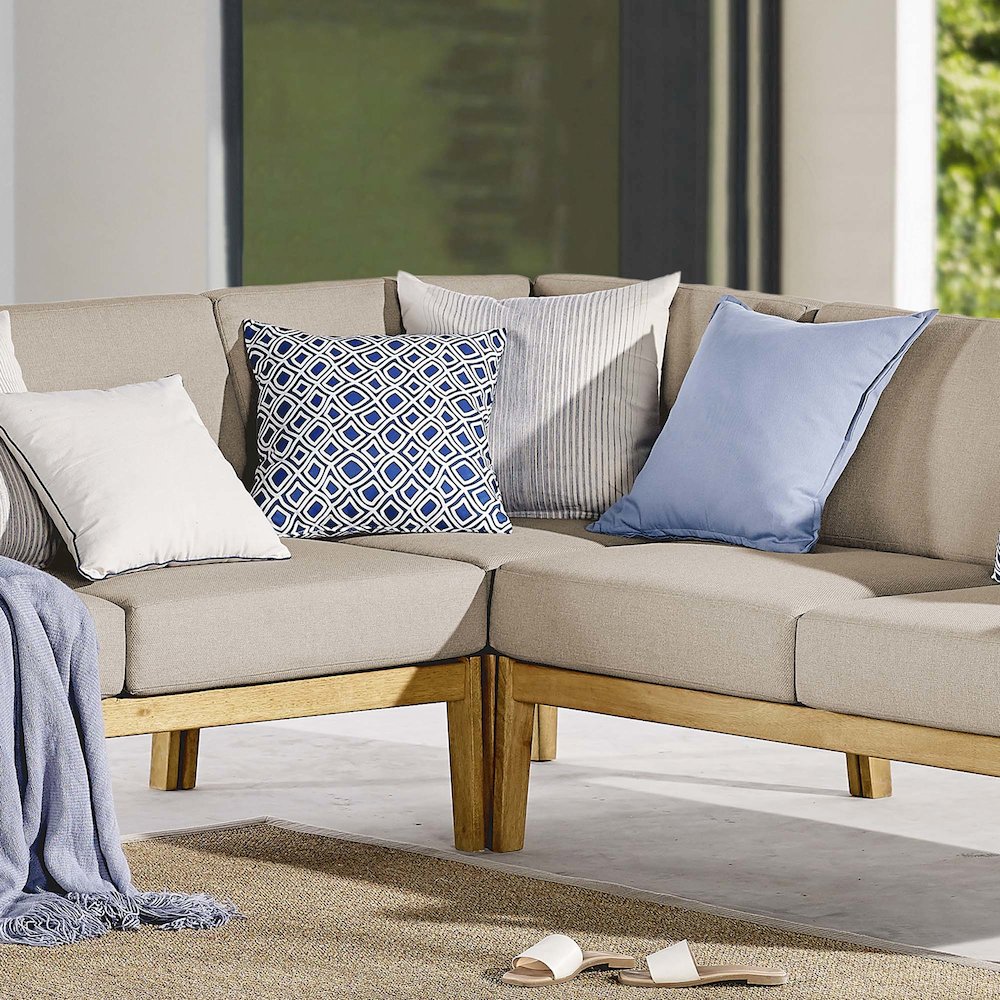 Sedona Outdoor Patio Eucalyptus Wood Sectional Sofa Corner Chair. Picture 8