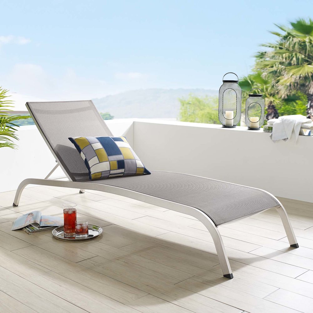 Savannah Mesh Chaise Outdoor Patio Aluminum Lounge Chair. Picture 6