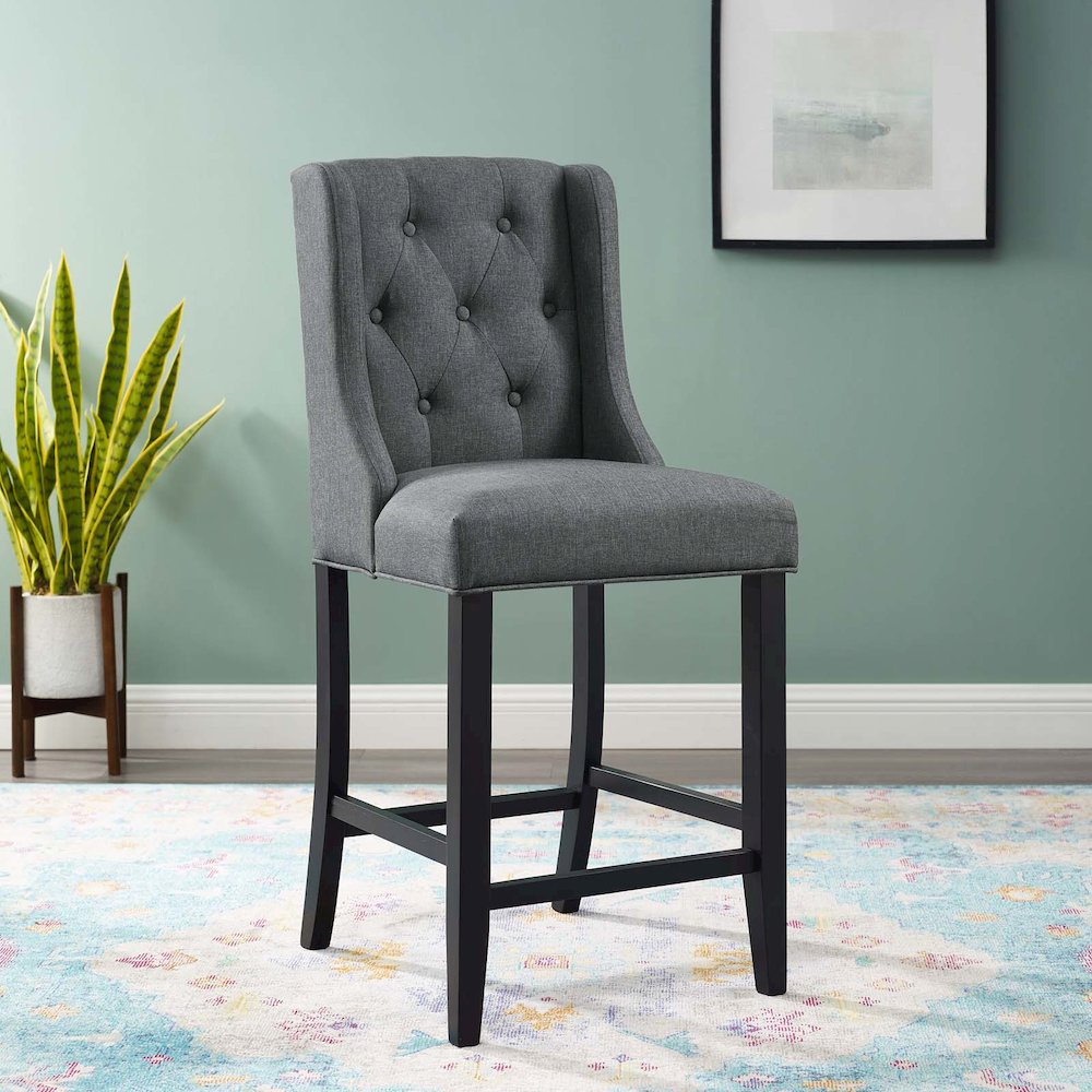 Baronet Tufted Button Upholstered Fabric Counter Stool. Picture 6