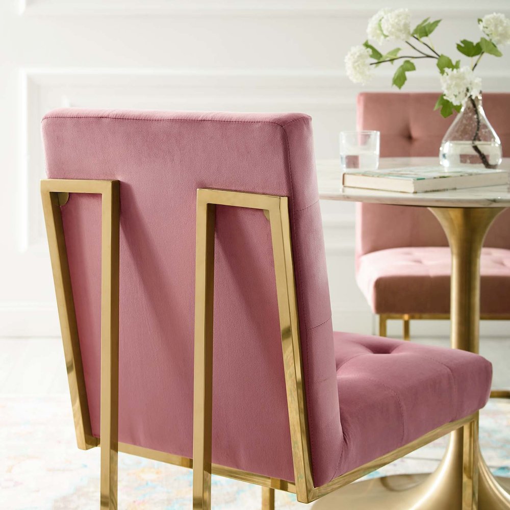 Privy Gold Stainless Steel Performance Velvet Dining Chair. Picture 8