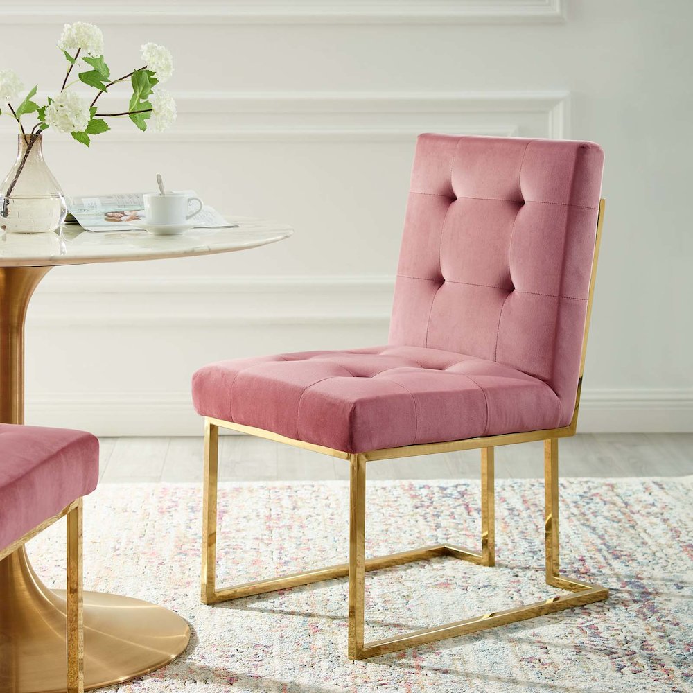 Privy Gold Stainless Steel Performance Velvet Dining Chair. Picture 7