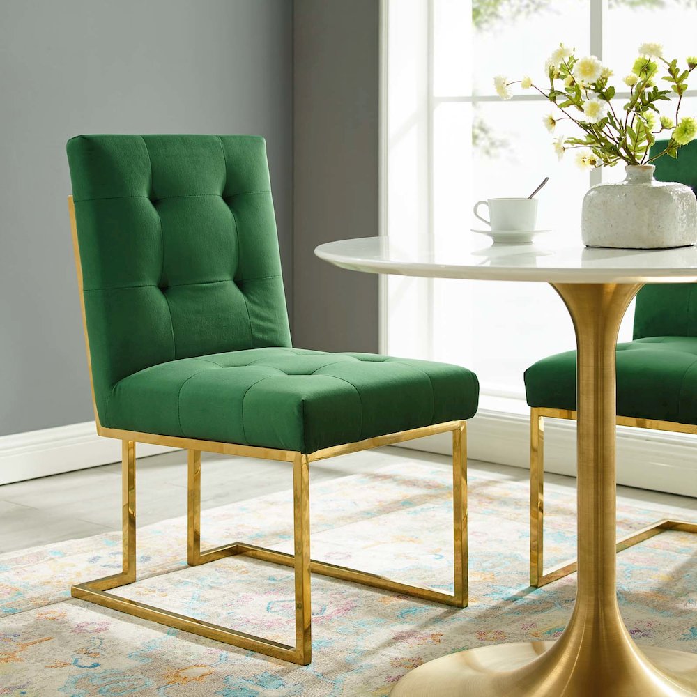 Privy Gold Stainless Steel Performance Velvet Dining Chair. Picture 7