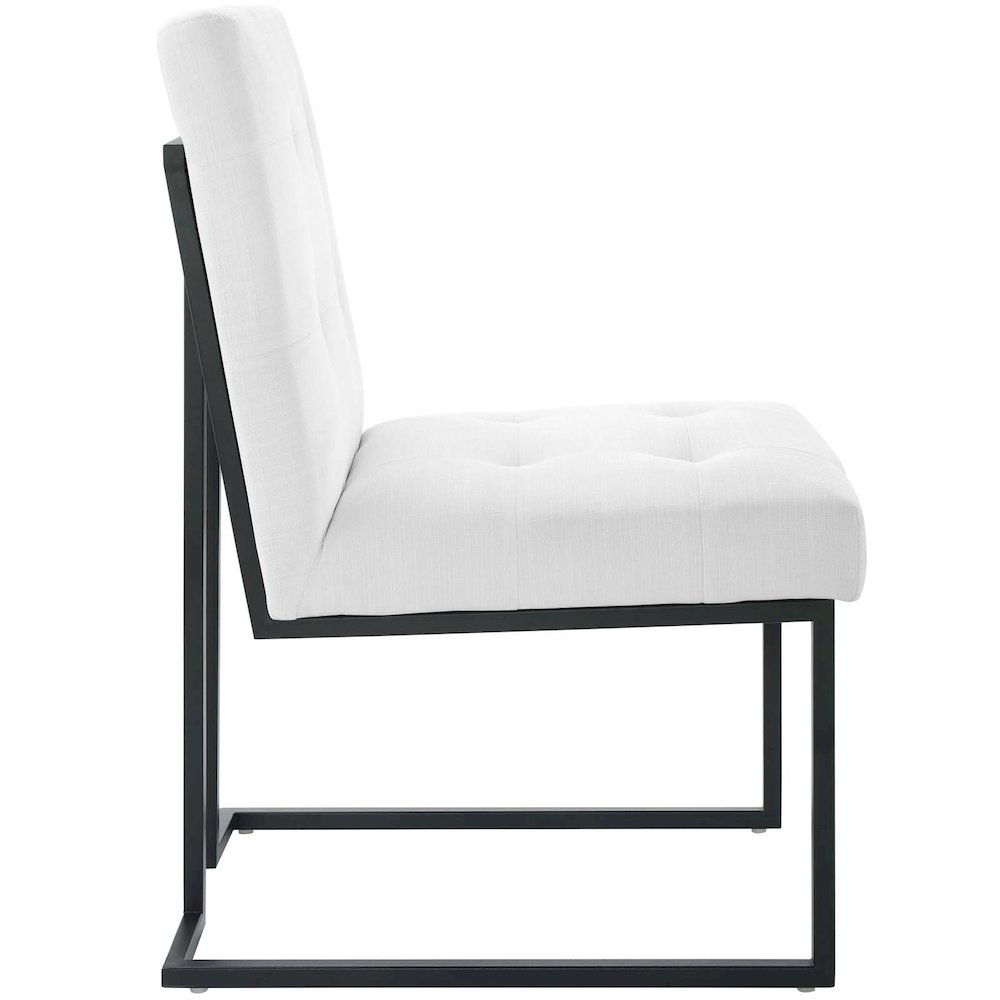Privy Black Stainless Steel Upholstered Fabric Dining Chair. Picture 2
