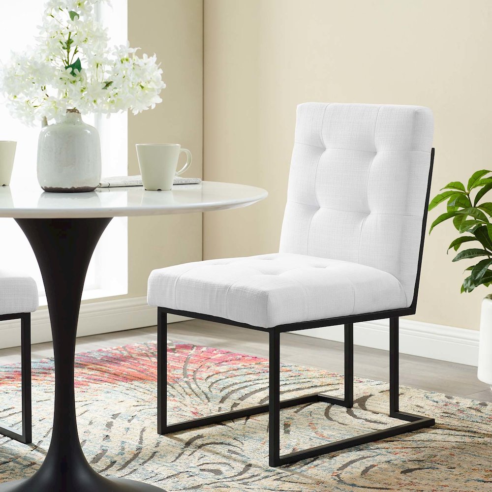 Privy Black Stainless Steel Upholstered Fabric Dining Chair. Picture 7