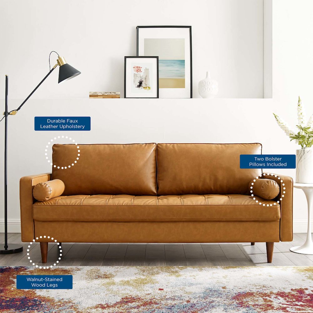 Valour Tufted Vegan Leather Sofa. Picture 11