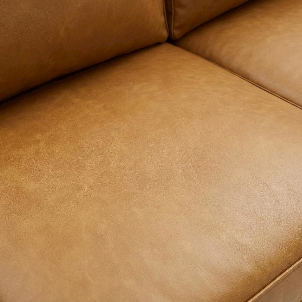 Tufted Vegan Leather Sofa with Track Arms for Living Room, Tan. Picture 6