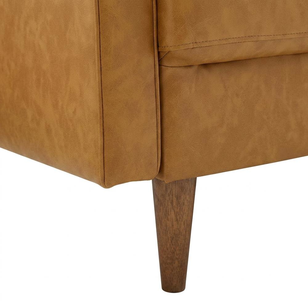 Tufted Vegan Leather Sofa with Track Arms for Living Room, Tan. Picture 7
