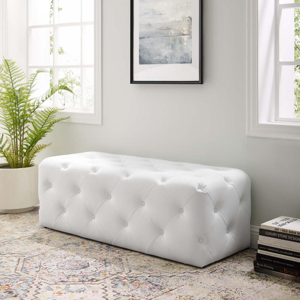 Amour 48" Tufted Button Entryway Faux Leather Bench. Picture 8