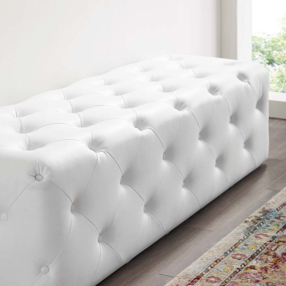 Amour 60" Tufted Button Entryway Faux Leather Bench. Picture 7