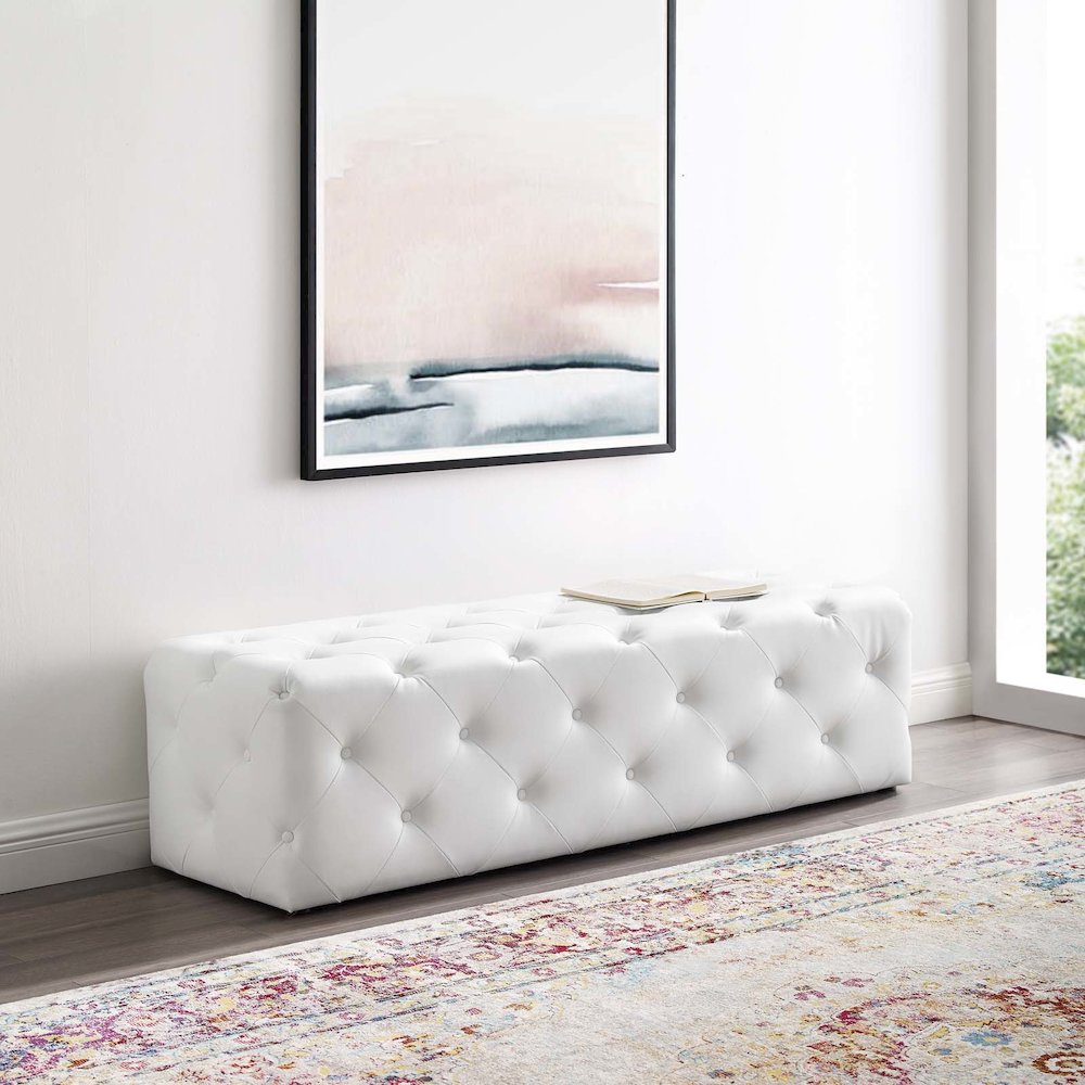 Amour 60" Tufted Button Entryway Faux Leather Bench. Picture 6
