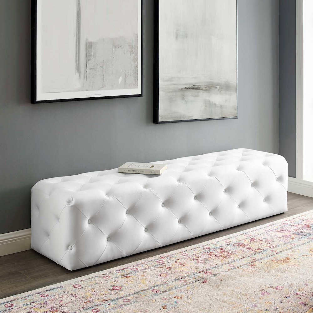 Amour 72" Tufted Button Entryway Faux Leather Bench. Picture 6