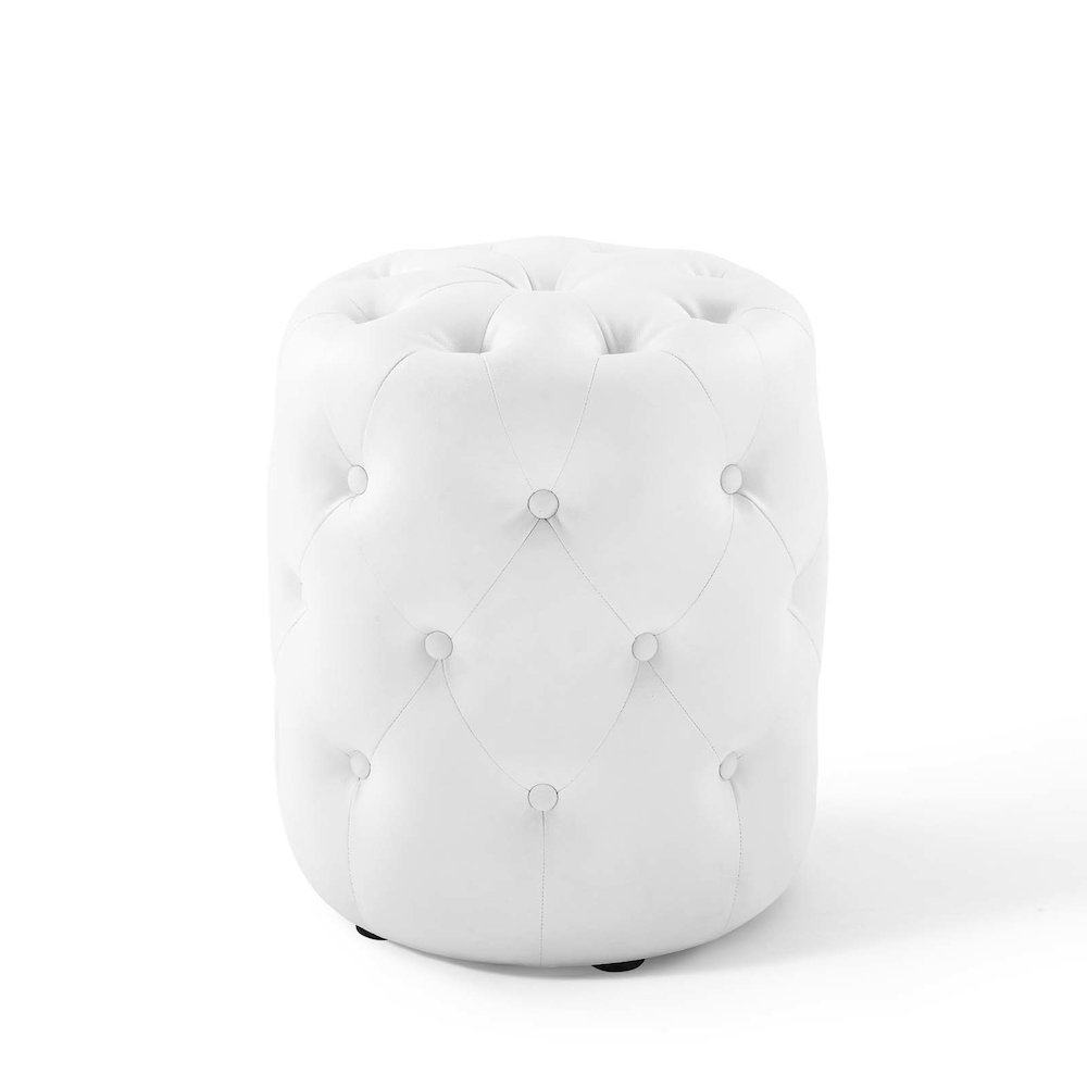 Amour Tufted Button Round Faux Leather Ottoman. Picture 1