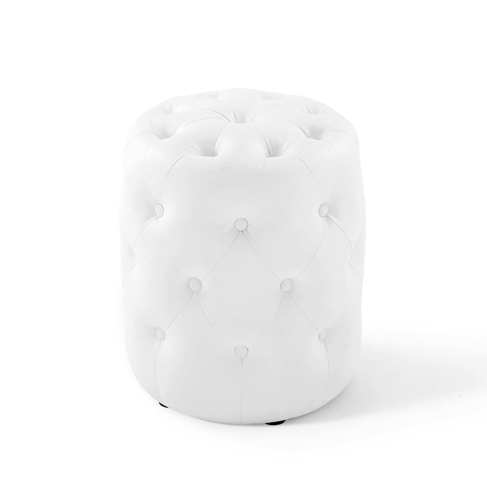 Amour Tufted Button Round Faux Leather Ottoman. Picture 2