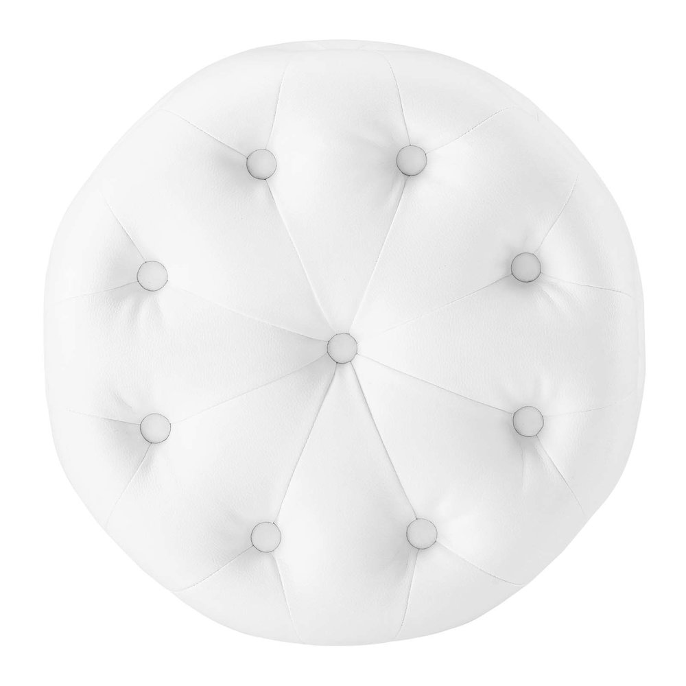 Amour Tufted Button Round Faux Leather Ottoman. Picture 3
