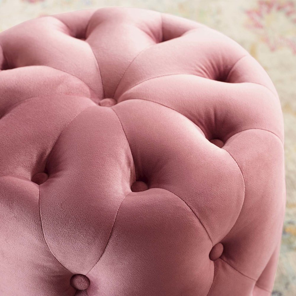 Amour Tufted Button Round Performance Velvet Ottoman. Picture 6