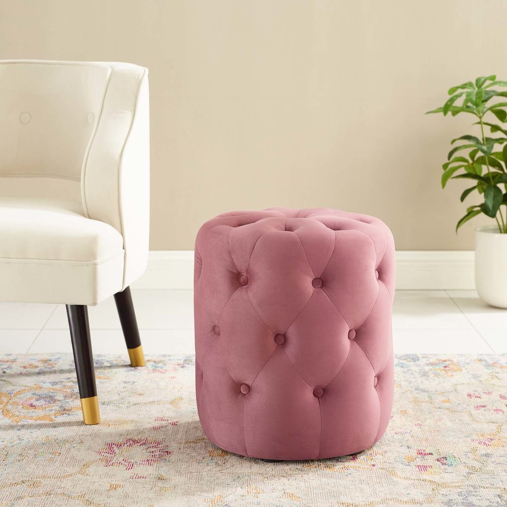 Amour Tufted Button Round Performance Velvet Ottoman. Picture 5