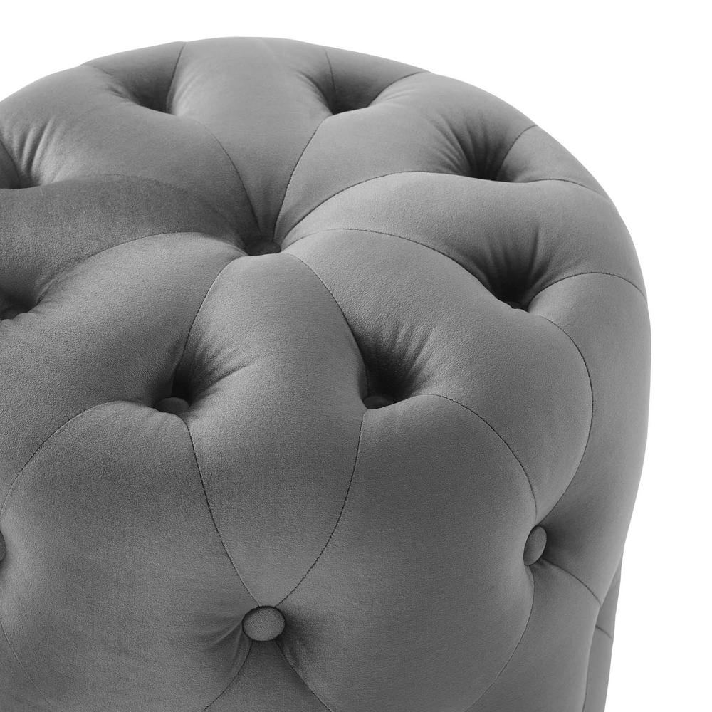 Amour Tufted Button Round Performance Velvet Ottoman. Picture 4