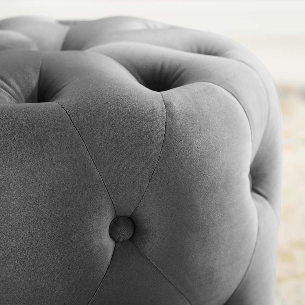 Amour Tufted Button Round Performance Velvet Ottoman. Picture 5