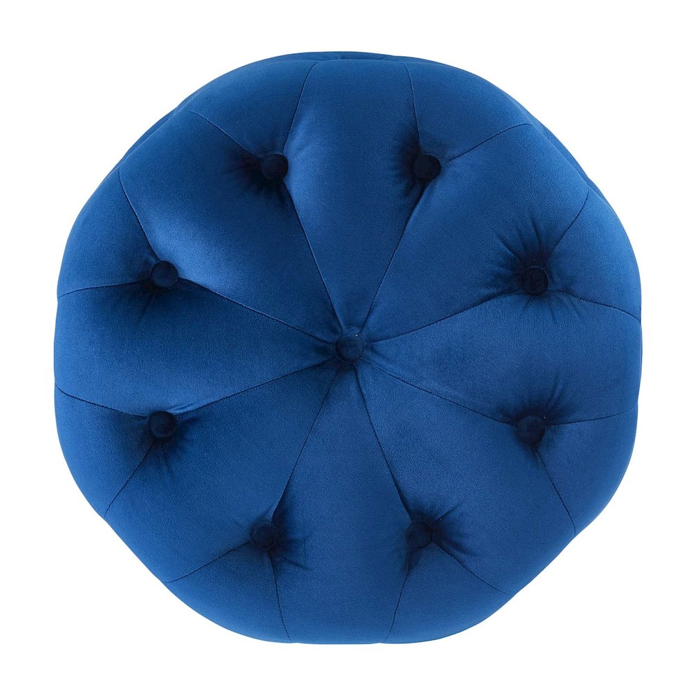 Amour Tufted Button Round Performance Velvet Ottoman. Picture 3