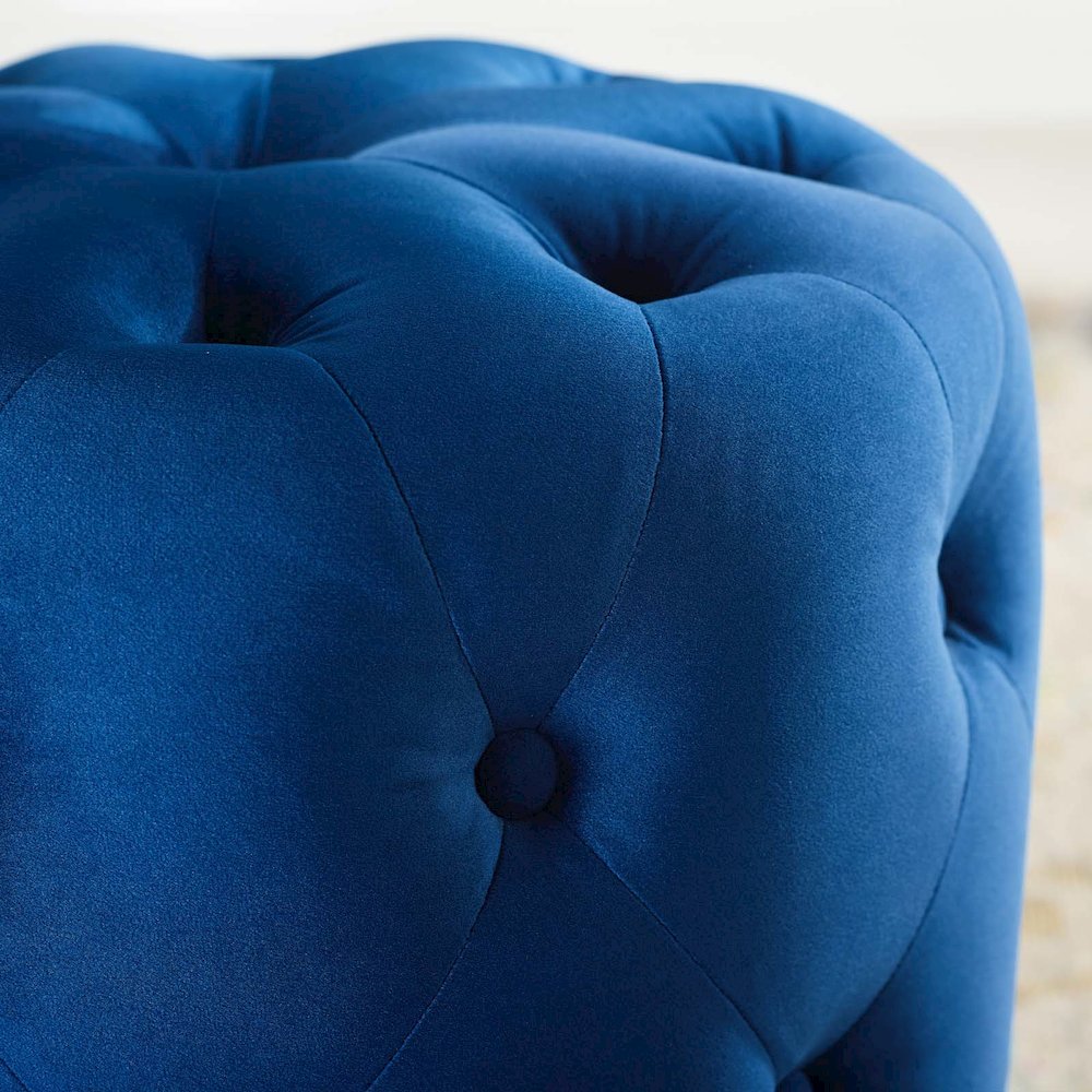 Amour Tufted Button Round Performance Velvet Ottoman. Picture 6