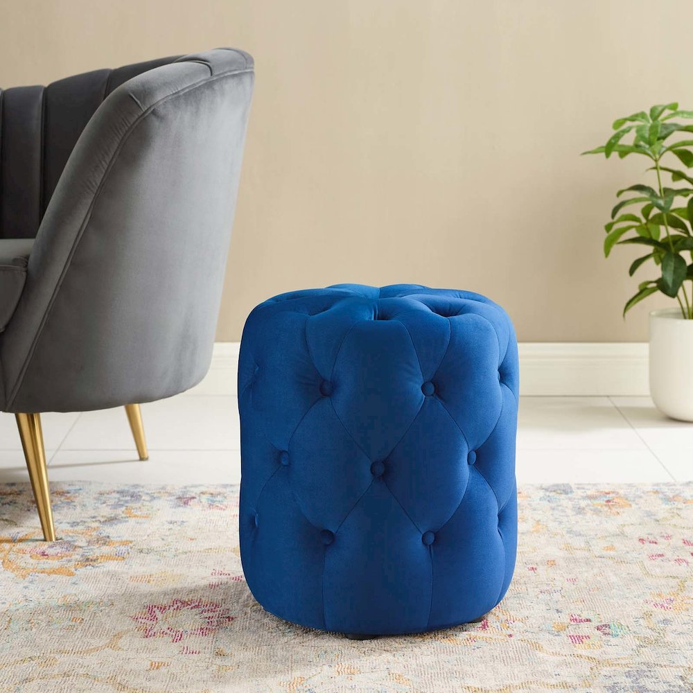 Amour Tufted Button Round Performance Velvet Ottoman. Picture 5