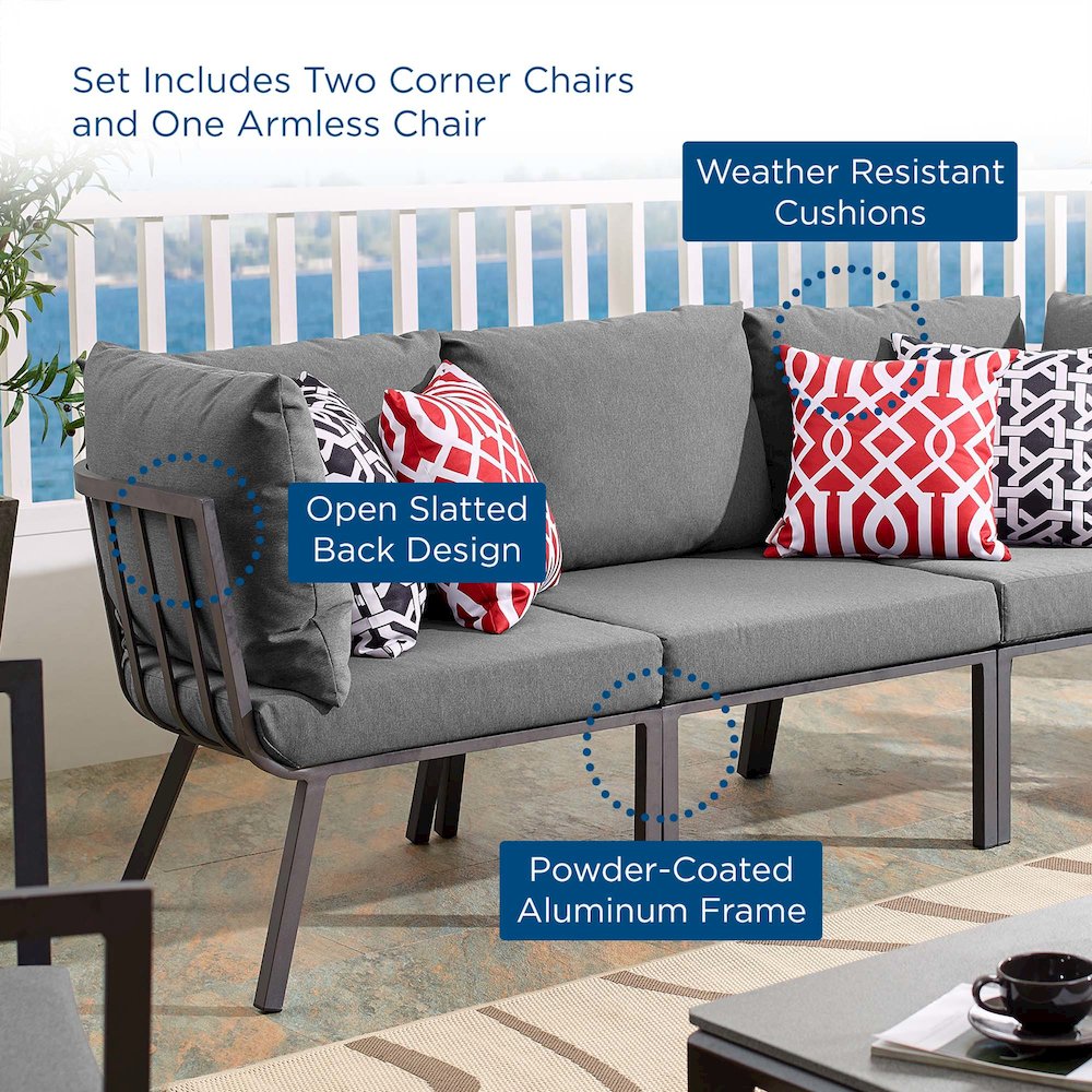 Riverside 3 Piece Outdoor Patio Aluminum Sectional Sofa Set. Picture 2