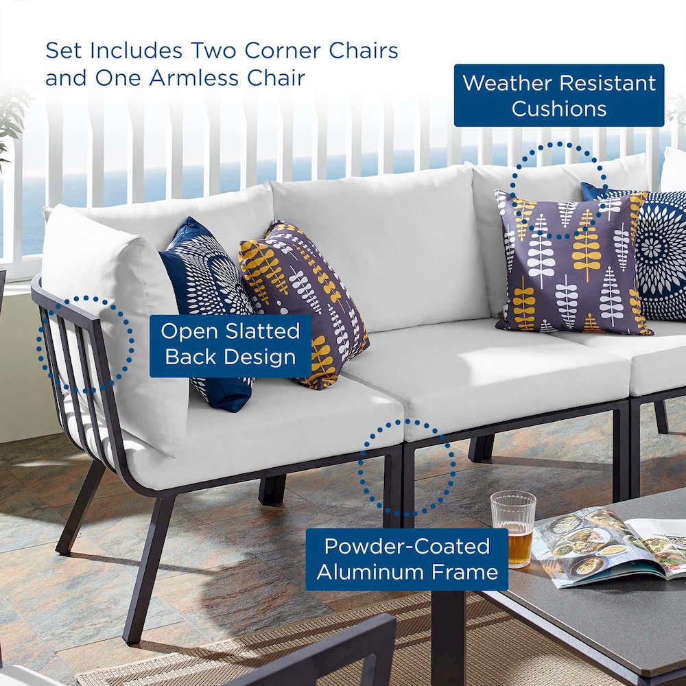 Riverside 3 Piece Outdoor Patio Aluminum Sectional Sofa Set. Picture 2