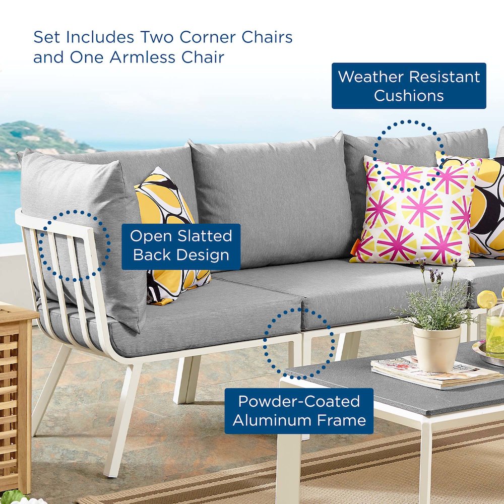 Riverside 3 Piece Outdoor Patio Aluminum Sectional Sofa Set. Picture 2