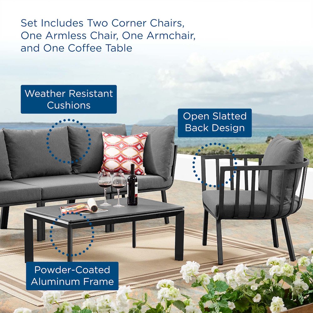 Riverside 5 Piece Outdoor Patio Aluminum Set. Picture 2