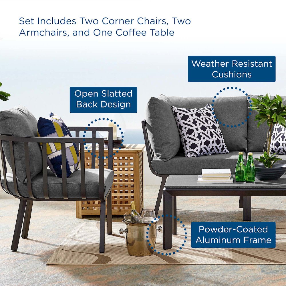 Riverside 5 Piece Outdoor Patio Aluminum Set. Picture 15