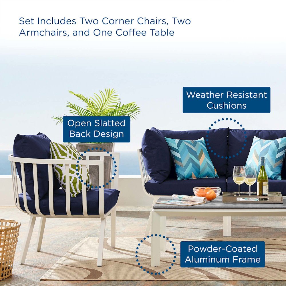 Riverside 5 Piece Outdoor Patio Aluminum Set. Picture 15