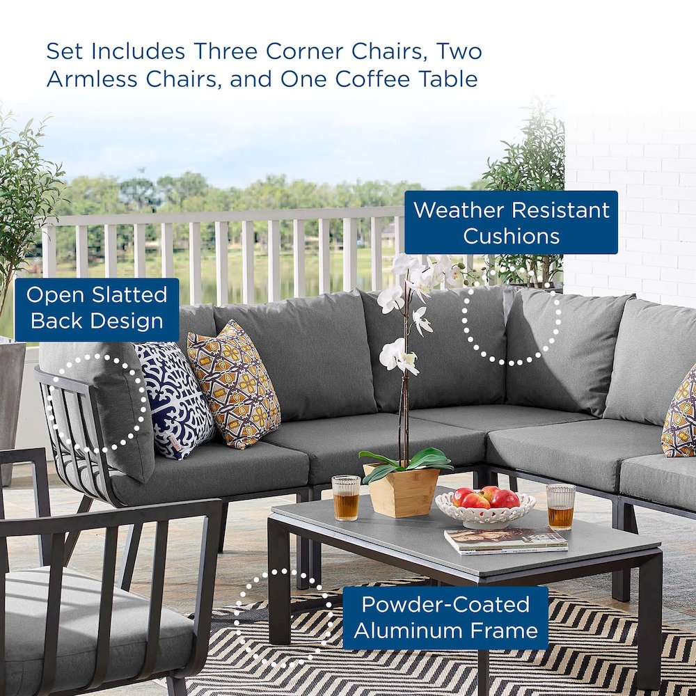 Riverside 6 Piece Outdoor Patio Aluminum Set. Picture 13
