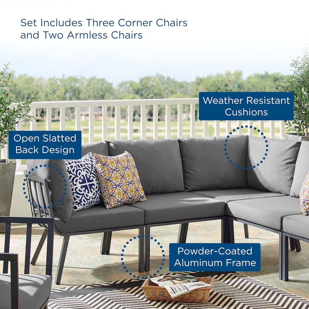 Riverside 5 Piece Outdoor Patio Aluminum Sectional. Picture 13