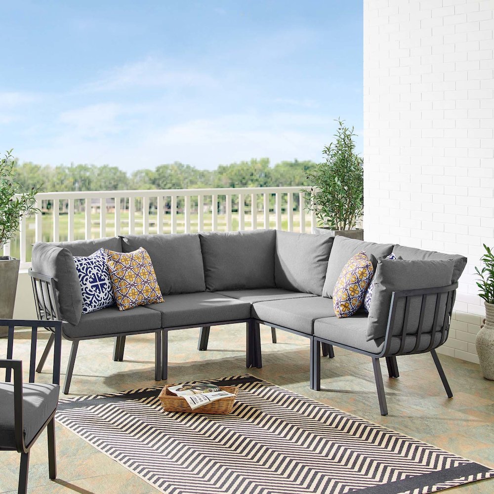 Riverside 5 Piece Outdoor Patio Aluminum Sectional. Picture 12