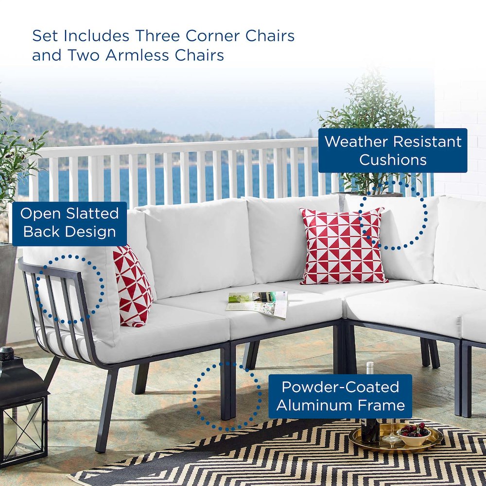 Riverside 5 Piece Outdoor Patio Aluminum Sectional. Picture 13