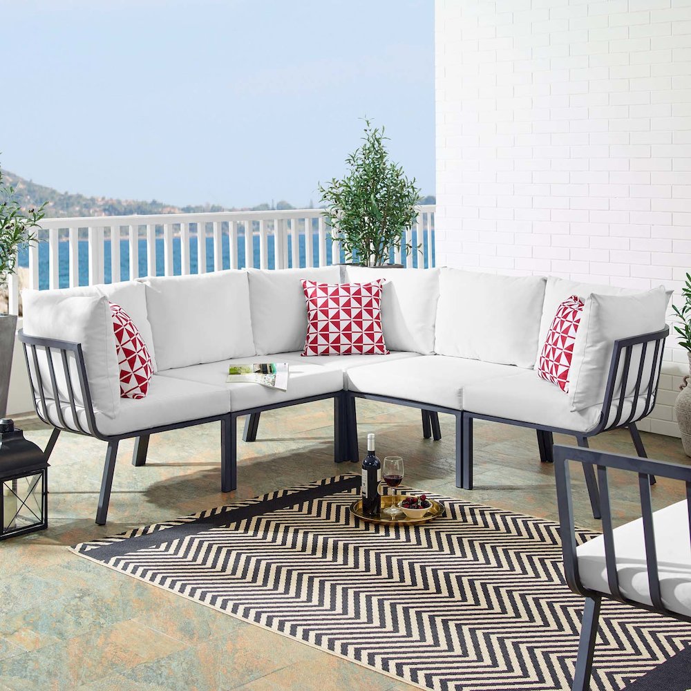 Riverside 5 Piece Outdoor Patio Aluminum Sectional. Picture 12