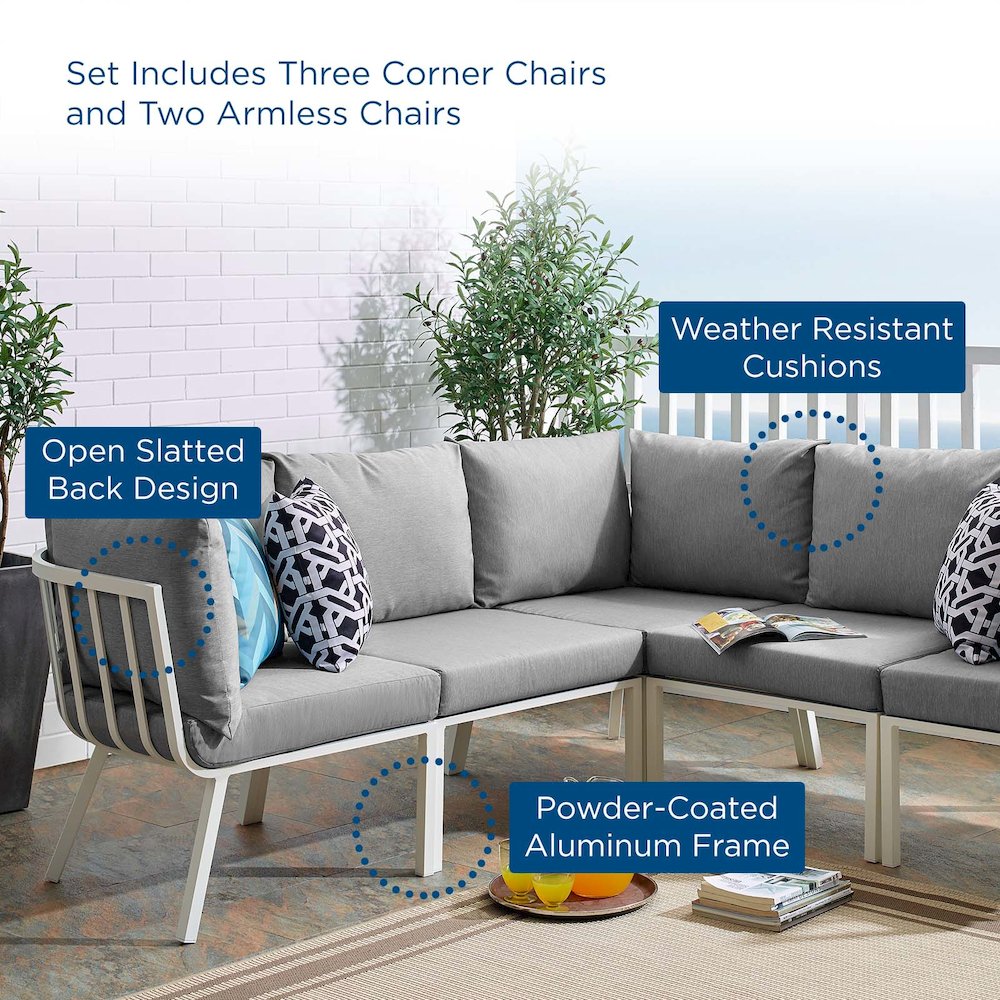 Riverside 5 Piece Outdoor Patio Aluminum Sectional. Picture 13