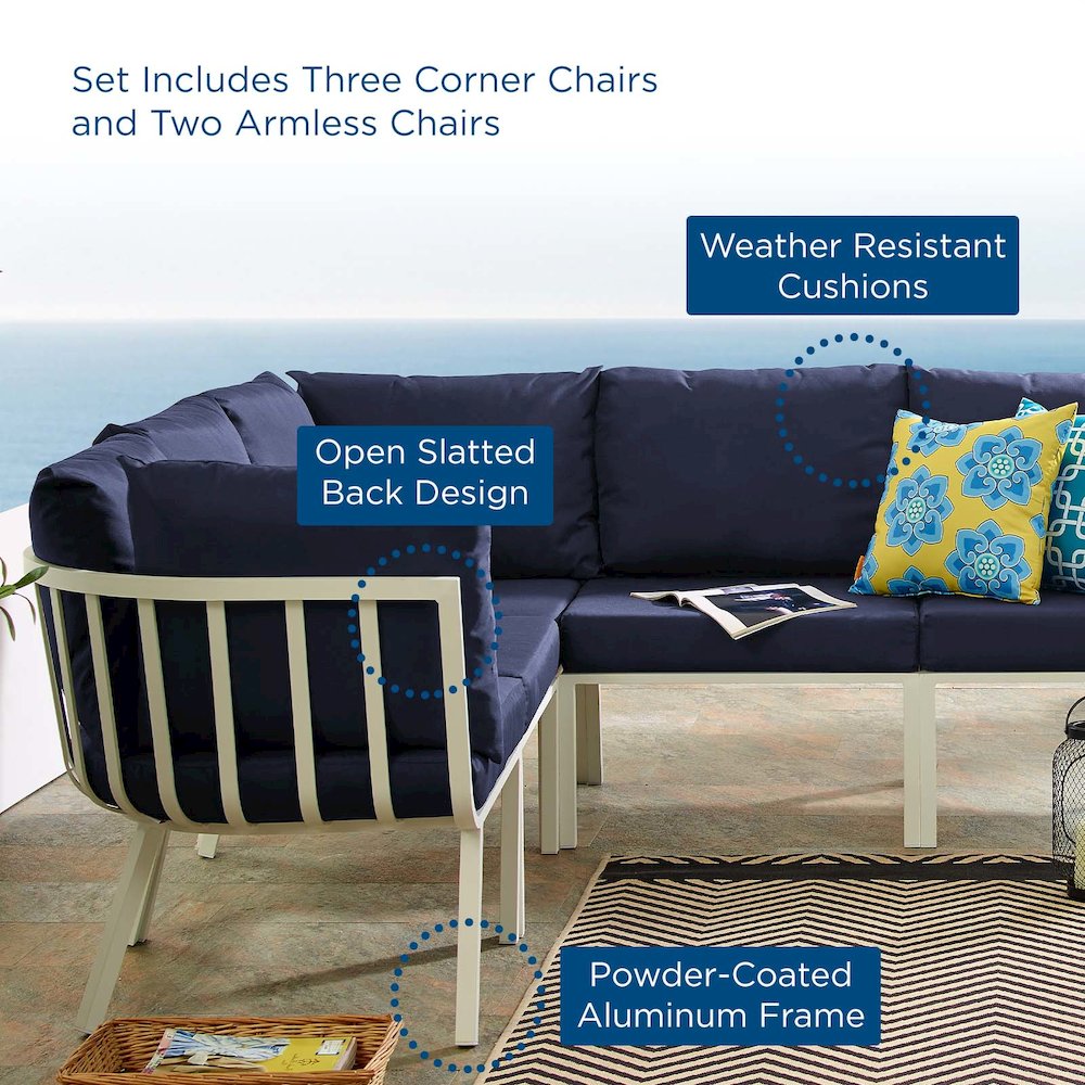 Riverside 5 Piece Outdoor Patio Aluminum Sectional. Picture 13