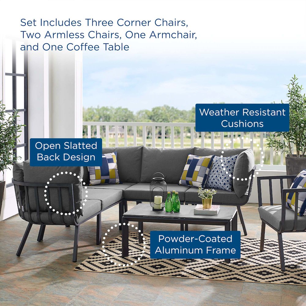 Riverside 7 Piece Outdoor Patio Aluminum Set. Picture 18