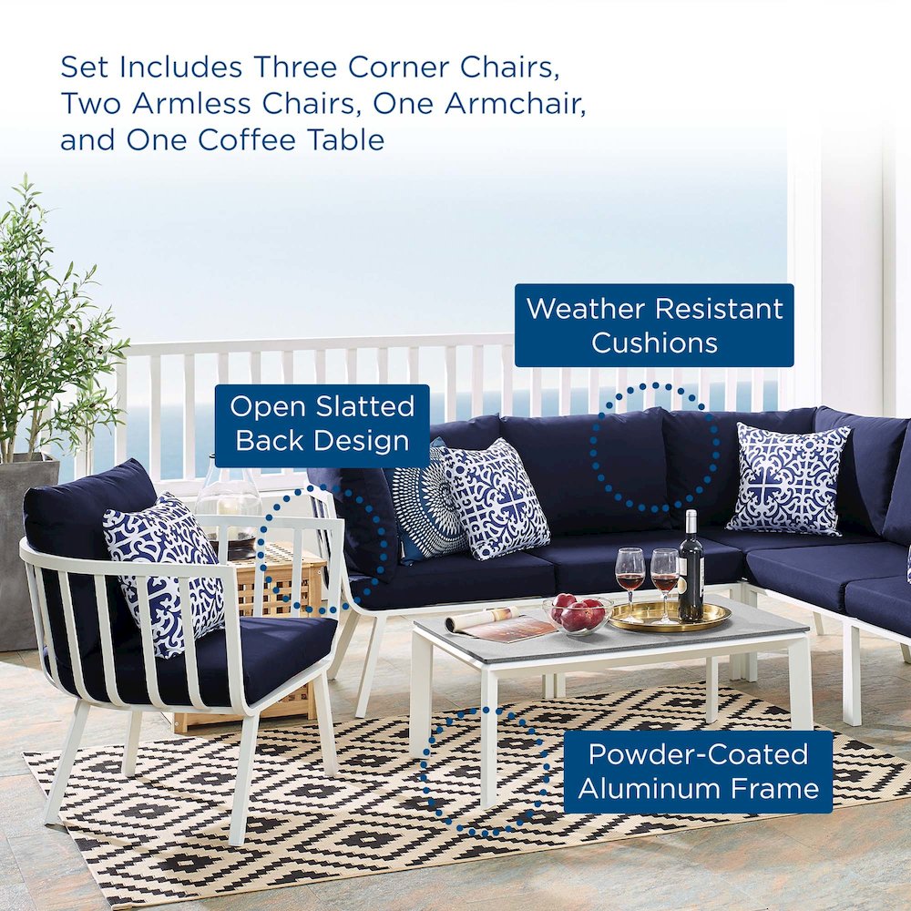 Riverside 7 Piece Outdoor Patio Aluminum Set. Picture 18