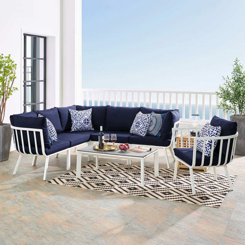 Riverside 7 Piece Outdoor Patio Aluminum Set. Picture 17