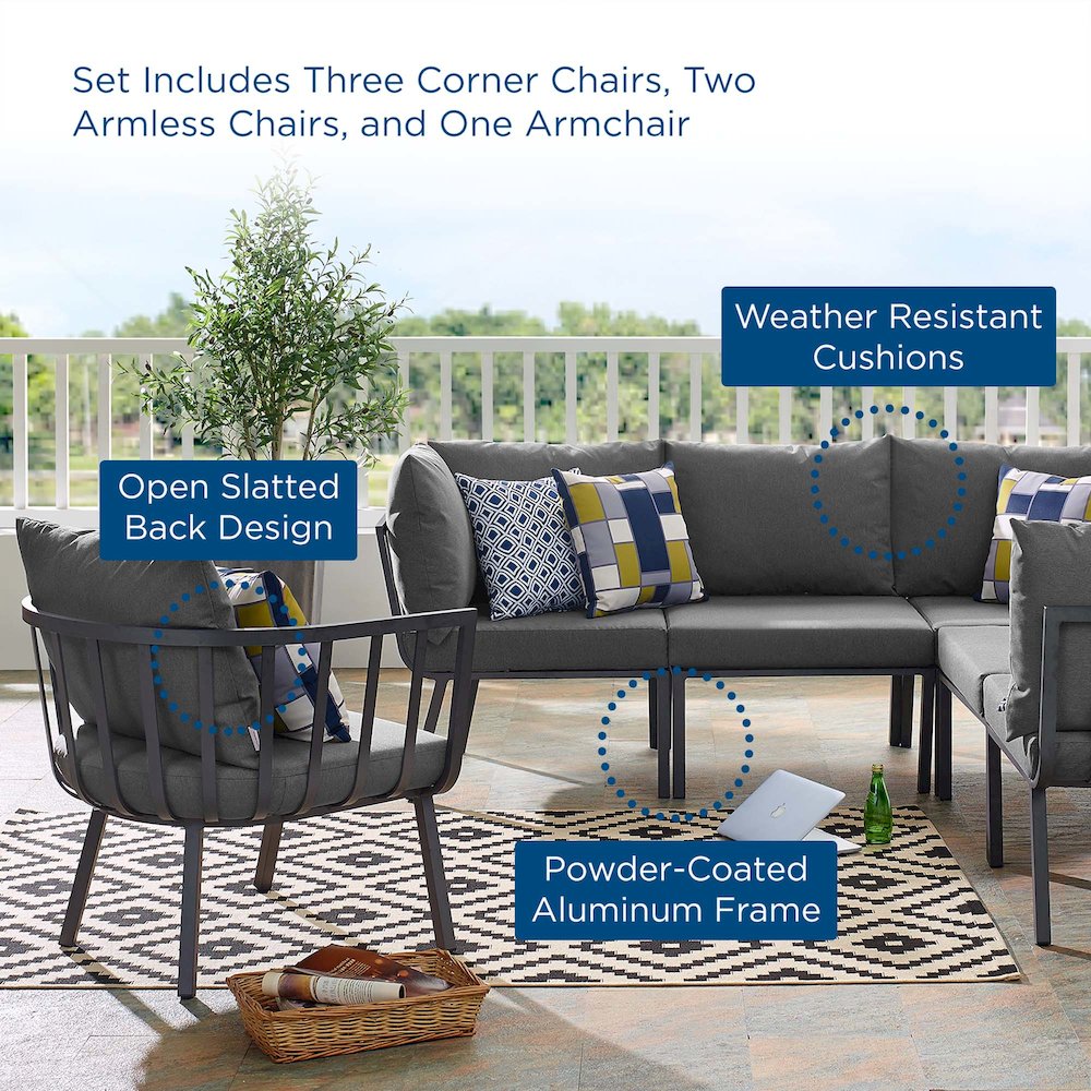 Riverside 6 Piece Outdoor Patio Aluminum Set. Picture 18