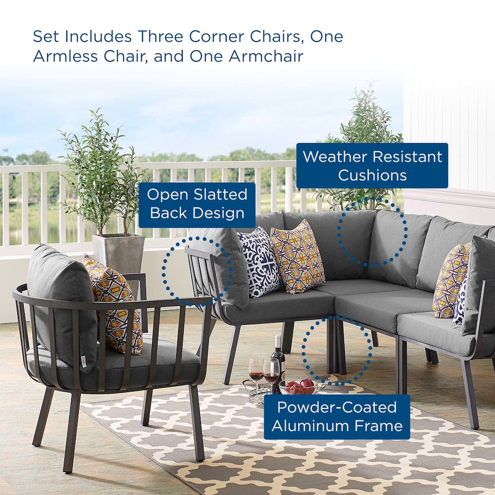 Riverside 5 Piece Outdoor Patio Aluminum Set. Picture 18