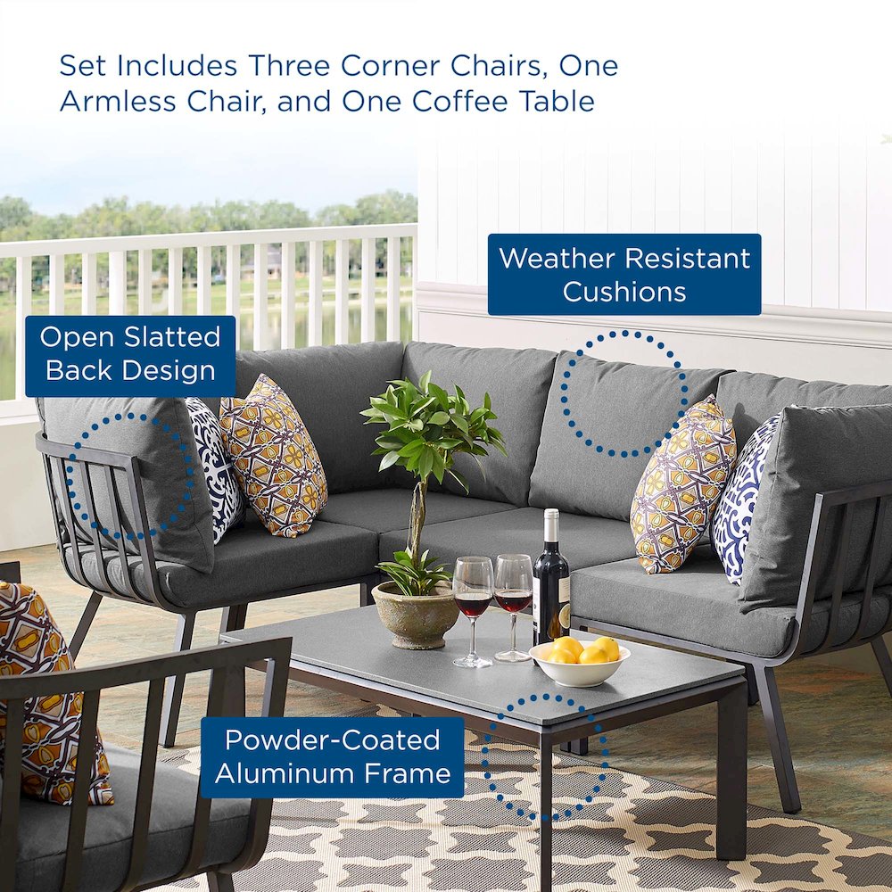 Riverside 5 Piece Outdoor Patio Aluminum Set. Picture 16